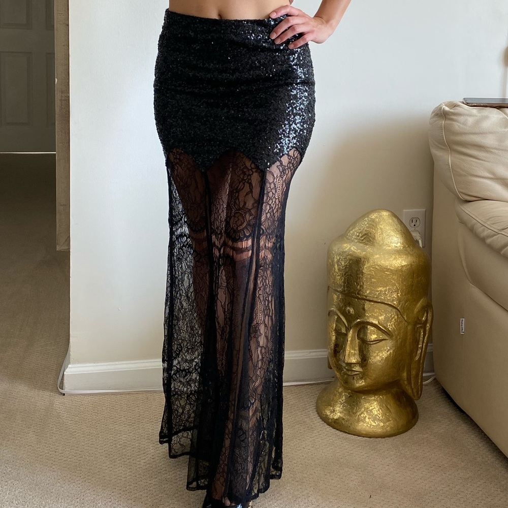 Sequin fluted lace midi skirt